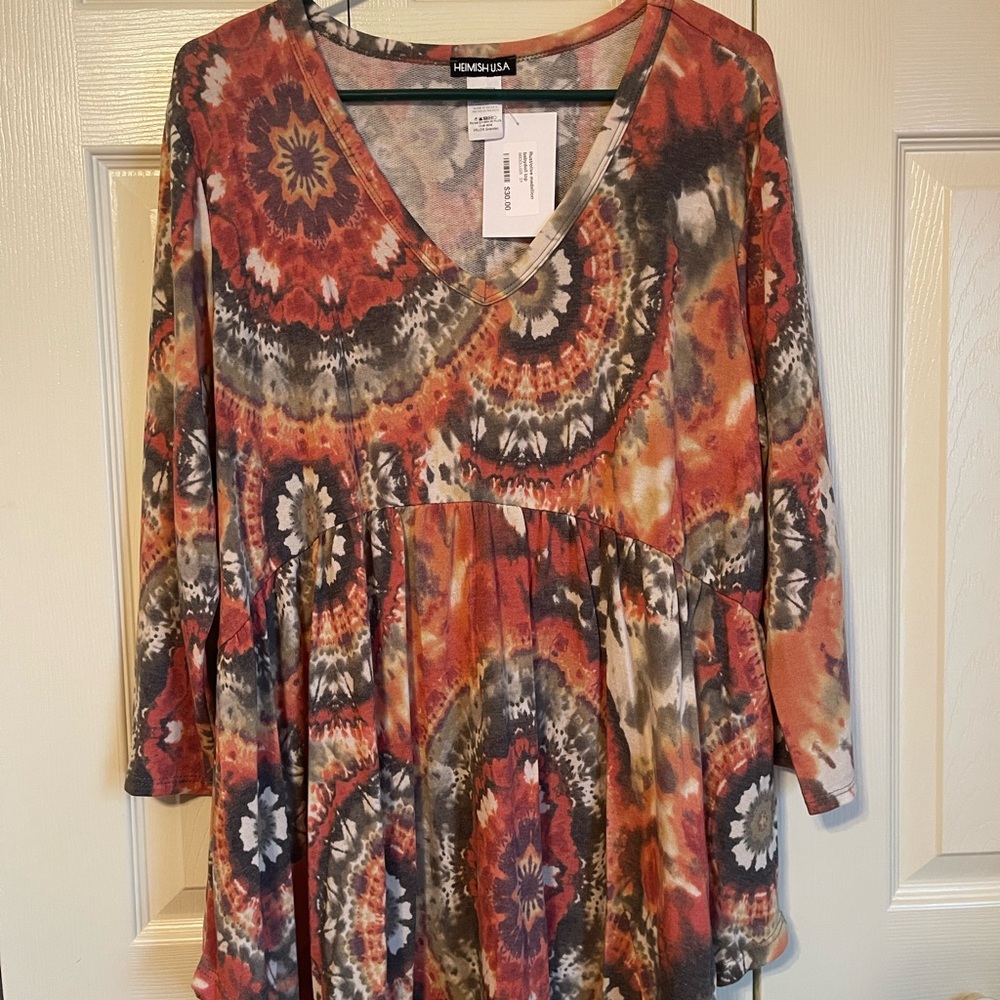 HEIMISH USA Orange Brown Asymmetrical Tunic